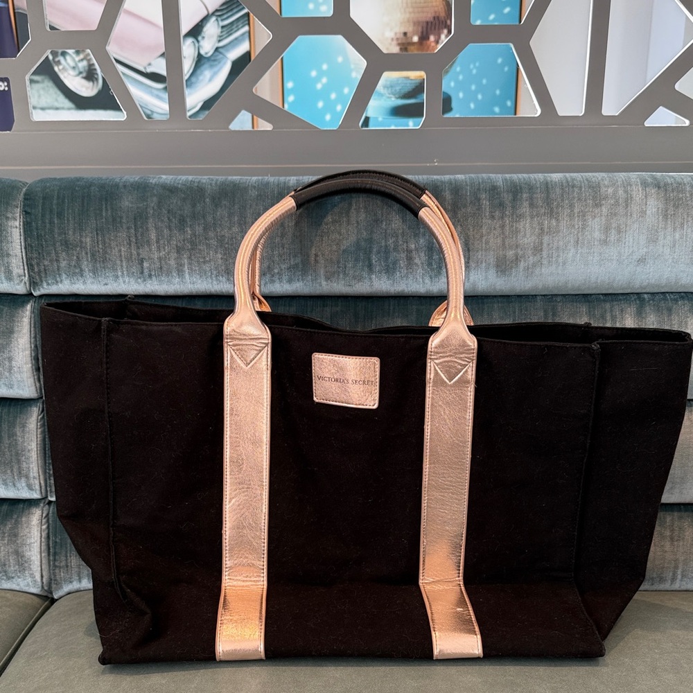Victoria’s Secret Black Tote Bag with Metallic Handles